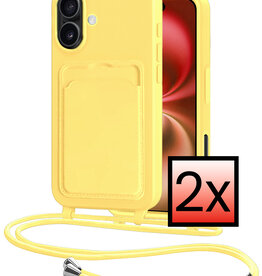 NoXx NoXx iPhone 16 Plus Hoesje Pashouder met Koord - Geel - 2 PACK