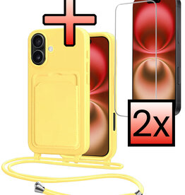 NoXx NoXx iPhone 16 Plus Hoesje Pashouder met Koord Met 2x Screenprotector - Geel