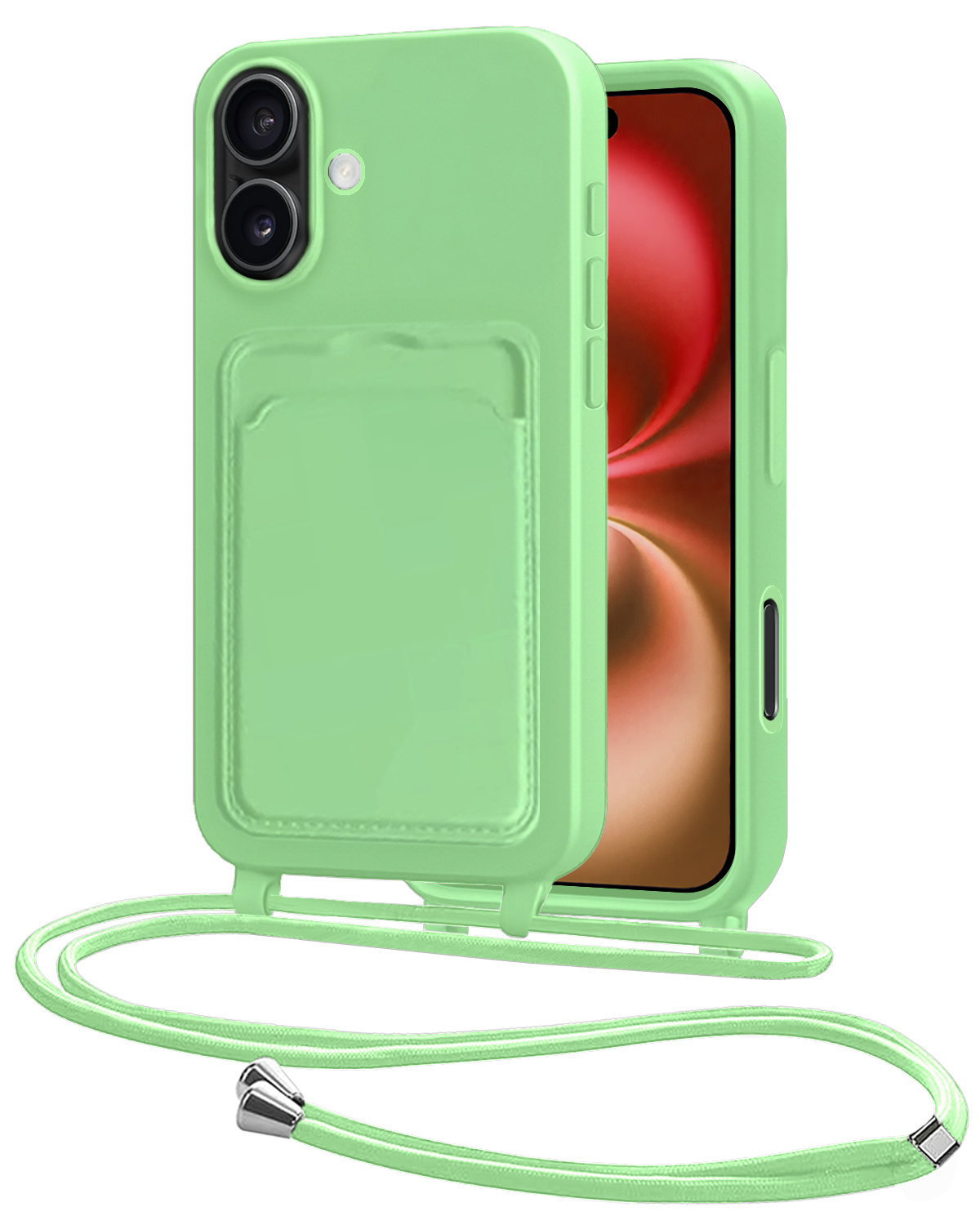 NoXx NoXx iPhone 16 Plus Hoesje Pashouder met Koord - Groen