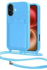 NoXx NoXx iPhone 16 Plus Hoesje Pashouder met Koord - Lichtblauw