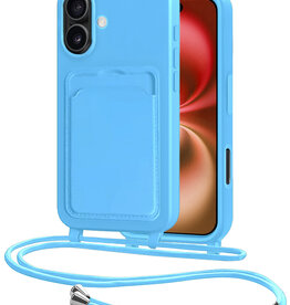 NoXx NoXx iPhone 16 Plus Hoesje Pashouder met Koord - Lichtblauw