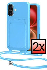 NoXx NoXx iPhone 16 Plus Hoesje Pashouder met Koord - Lichtblauw - 2 PACK