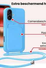 NoXx NoXx iPhone 16 Plus Hoesje Pashouder met Koord Met Screenprotector - Lichtblauw