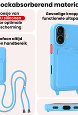 NoXx NoXx iPhone 16 Plus Hoesje Pashouder met Koord Met Screenprotector - Lichtblauw