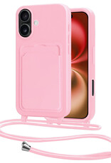 NoXx NoXx iPhone 16 Plus Hoesje Pashouder met Koord - Lichtroze