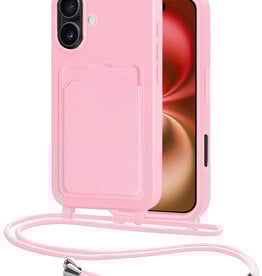 NoXx NoXx iPhone 16 Plus Hoesje Pashouder met Koord - Lichtroze