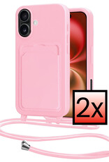 NoXx NoXx iPhone 16 Plus Hoesje Pashouder met Koord - Lichtroze - 2 PACK