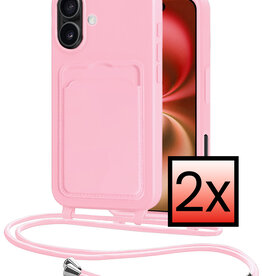 NoXx NoXx iPhone 16 Plus Hoesje Pashouder met Koord - Lichtroze - 2 PACK
