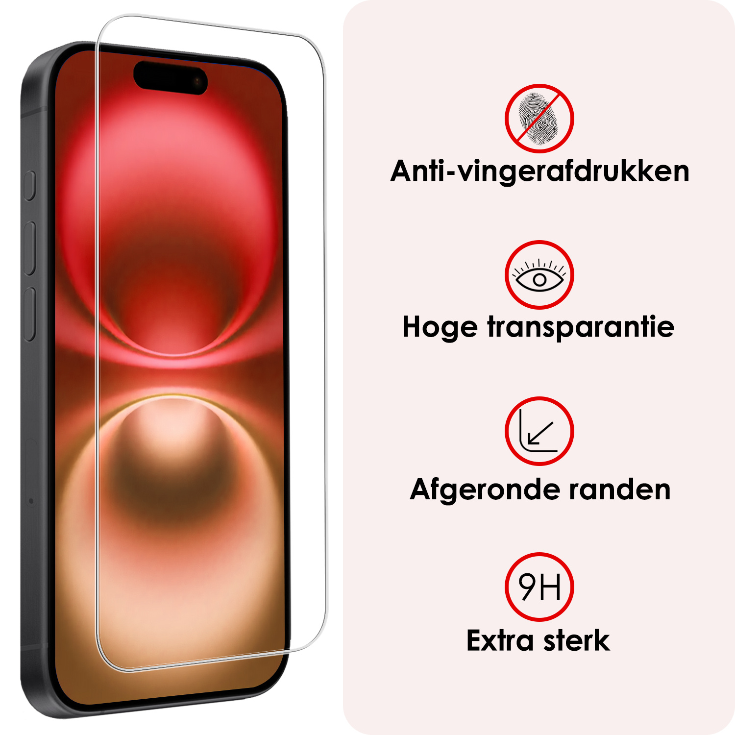 NoXx NoXx iPhone 16 Plus Hoesje Pashouder met Koord Met Screenprotector - Lichtroze