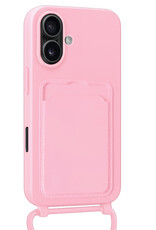 NoXx NoXx iPhone 16 Plus Hoesje Pashouder met Koord Met Screenprotector - Lichtroze