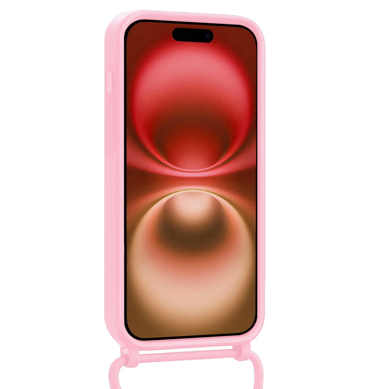 NoXx NoXx iPhone 16 Plus Hoesje Pashouder met Koord Met 2x Screenprotector - Lichtroze