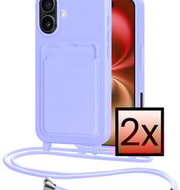 NoXx NoXx iPhone 16 Plus Hoesje Pashouder met Koord - Lila - 2 PACK