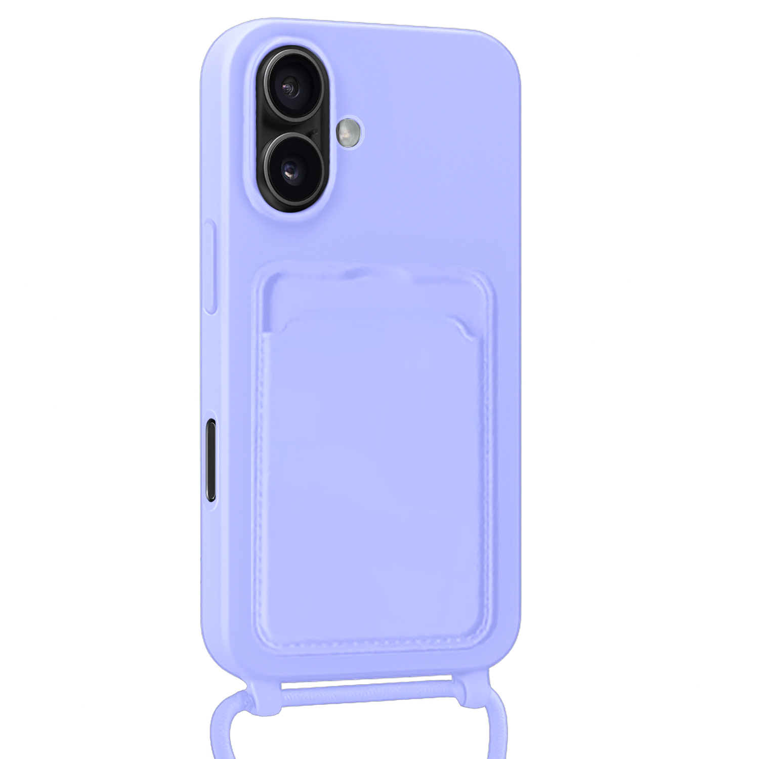 NoXx NoXx iPhone 16 Plus Hoesje Pashouder met Koord Met Screenprotector - Lila
