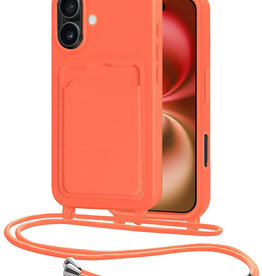 NoXx NoXx iPhone 16 Plus Hoesje Pashouder met Koord - Papaya