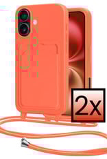 NoXx NoXx iPhone 16 Plus Hoesje Pashouder met Koord - Papaya - 2 PACK