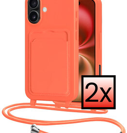NoXx NoXx iPhone 16 Plus Hoesje Pashouder met Koord - Papaya - 2 PACK