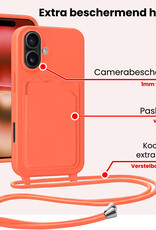 NoXx NoXx iPhone 16 Plus Hoesje Pashouder met Koord - Papaya - 2 PACK