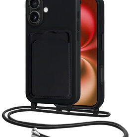 NoXx NoXx iPhone 16 Plus Hoesje Pashouder met Koord - Zwart