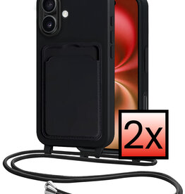 NoXx NoXx iPhone 16 Plus Hoesje Pashouder met Koord - Zwart - 2 PACK