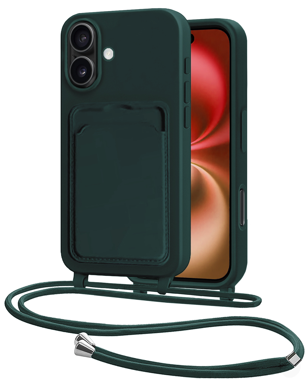 NoXx NoXx iPhone 16 Hoesje Pashouder met Koord - Donkergroen