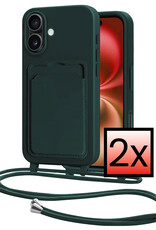 NoXx NoXx iPhone 16 Hoesje Pashouder met Koord - Donkergroen - 2 PACK