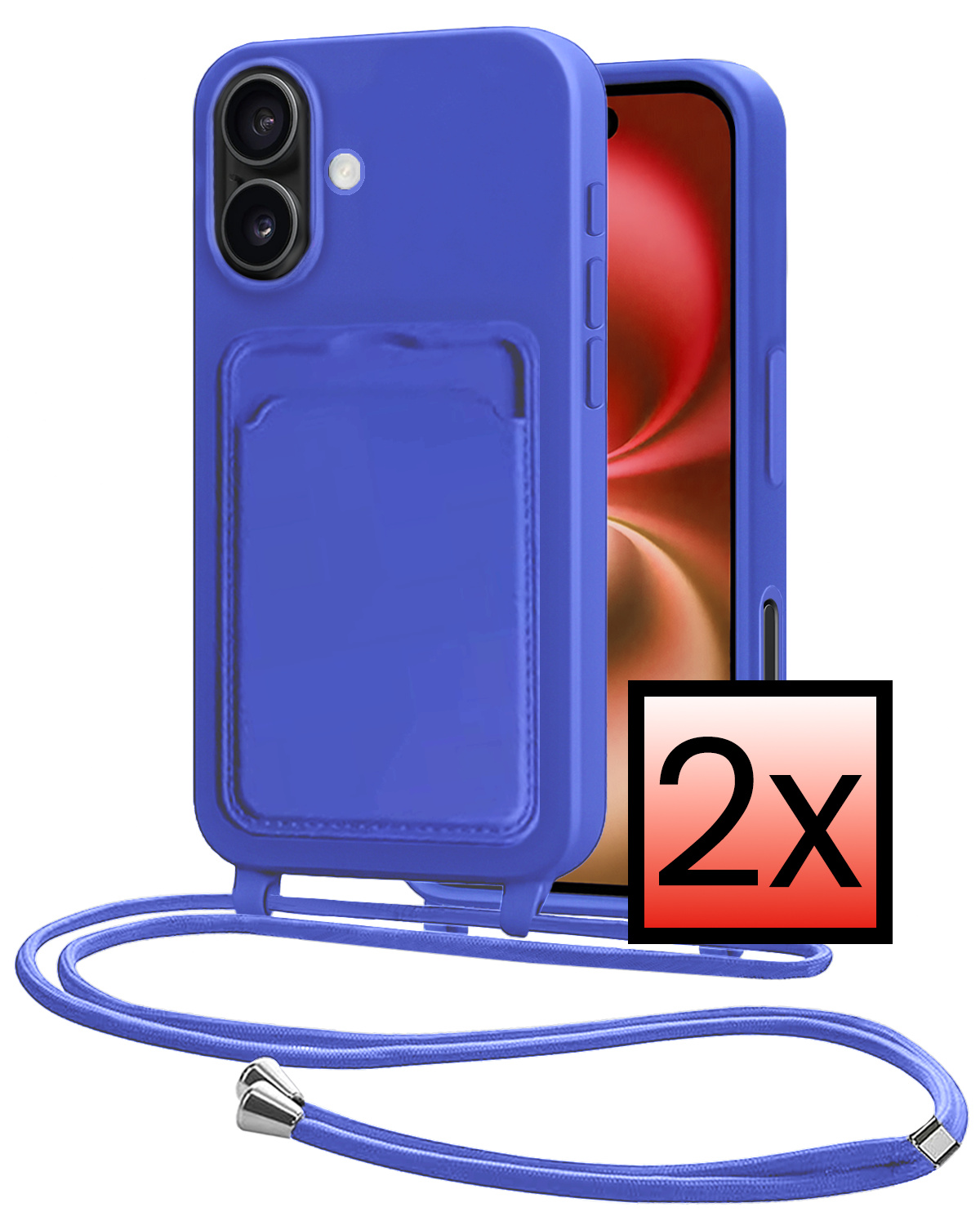 NoXx NoXx iPhone 16 Hoesje Pashouder met Koord - Fel Blauw - 2 PACK
