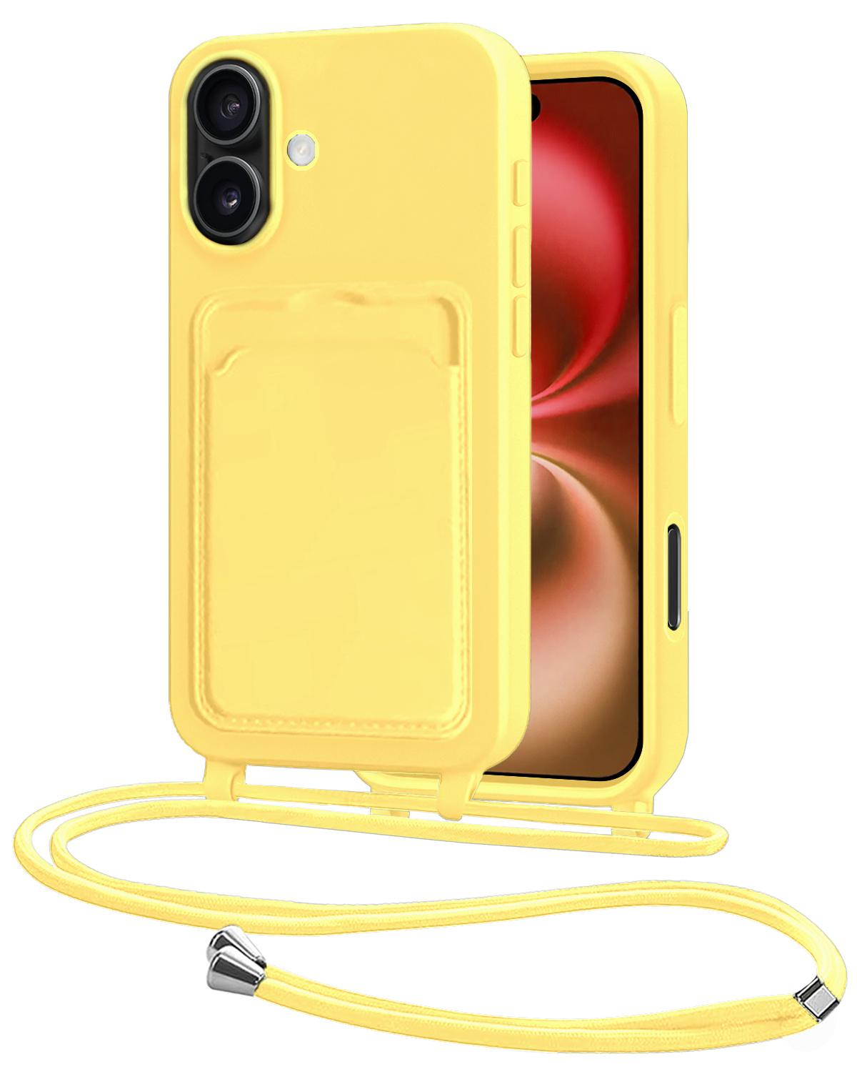 NoXx NoXx iPhone 16 Hoesje Pashouder met Koord - Geel