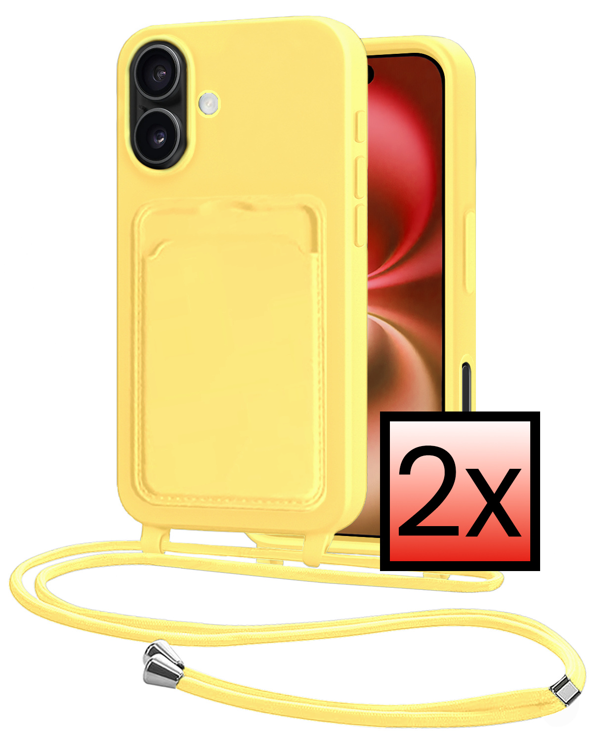 NoXx NoXx iPhone 16 Hoesje Pashouder met Koord - Geel - 2 PACK