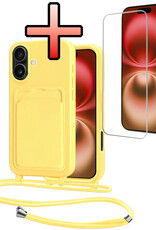 NoXx NoXx iPhone 16 Hoesje Pashouder met Koord Met Screenprotector - Geel