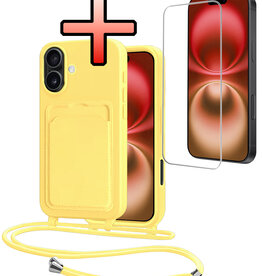 NoXx NoXx iPhone 16 Hoesje Pashouder met Koord Met Screenprotector - Geel