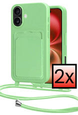 NoXx NoXx iPhone 16 Hoesje Pashouder met Koord - Groen - 2 PACK