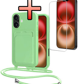 NoXx NoXx iPhone 16 Hoesje Pashouder met Koord Met Screenprotector - Groen