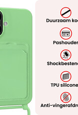 NoXx NoXx iPhone 16 Hoesje Pashouder met Koord Met Screenprotector - Groen