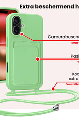 NoXx NoXx iPhone 16 Hoesje Pashouder met Koord Met Screenprotector - Groen