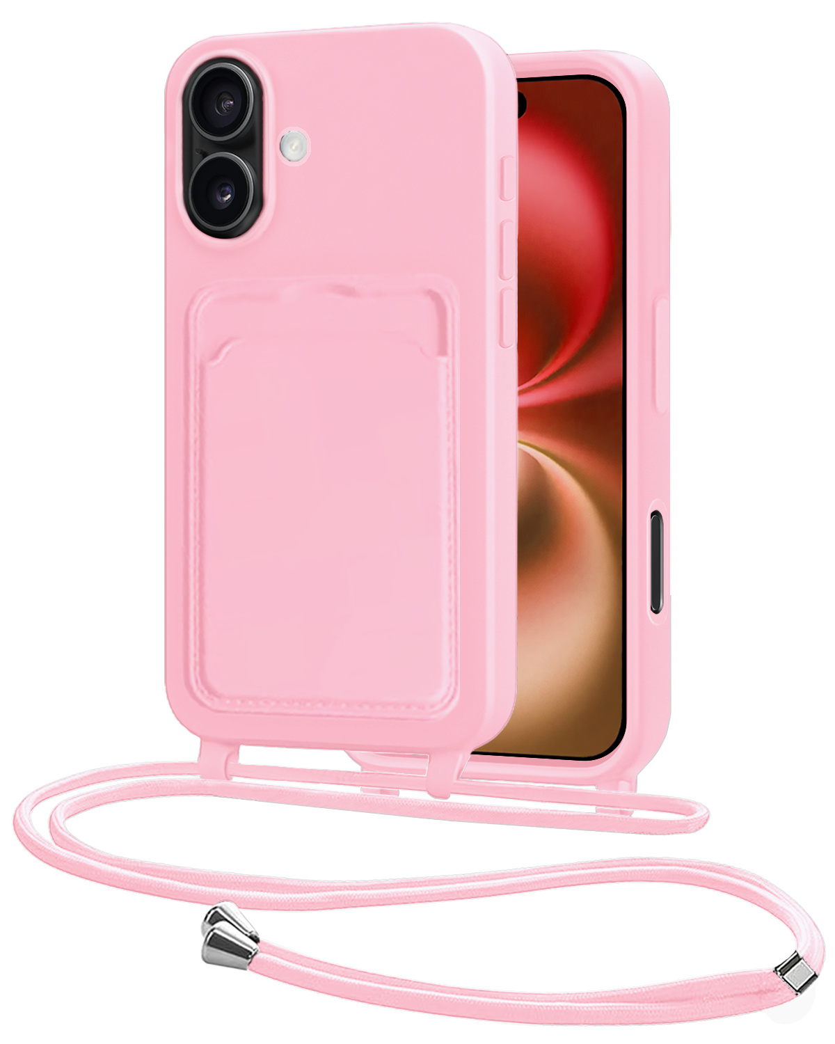 NoXx NoXx iPhone 16 Hoesje Pashouder met Koord - Lichtroze