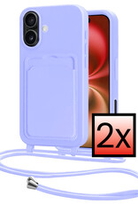 NoXx NoXx iPhone 16 Hoesje Pashouder met Koord - Lila - 2 PACK