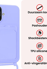 NoXx NoXx iPhone 16 Hoesje Pashouder met Koord Met 2x Screenprotector - Lila