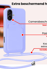 NoXx NoXx iPhone 16 Hoesje Pashouder met Koord Met 2x Screenprotector - Lila
