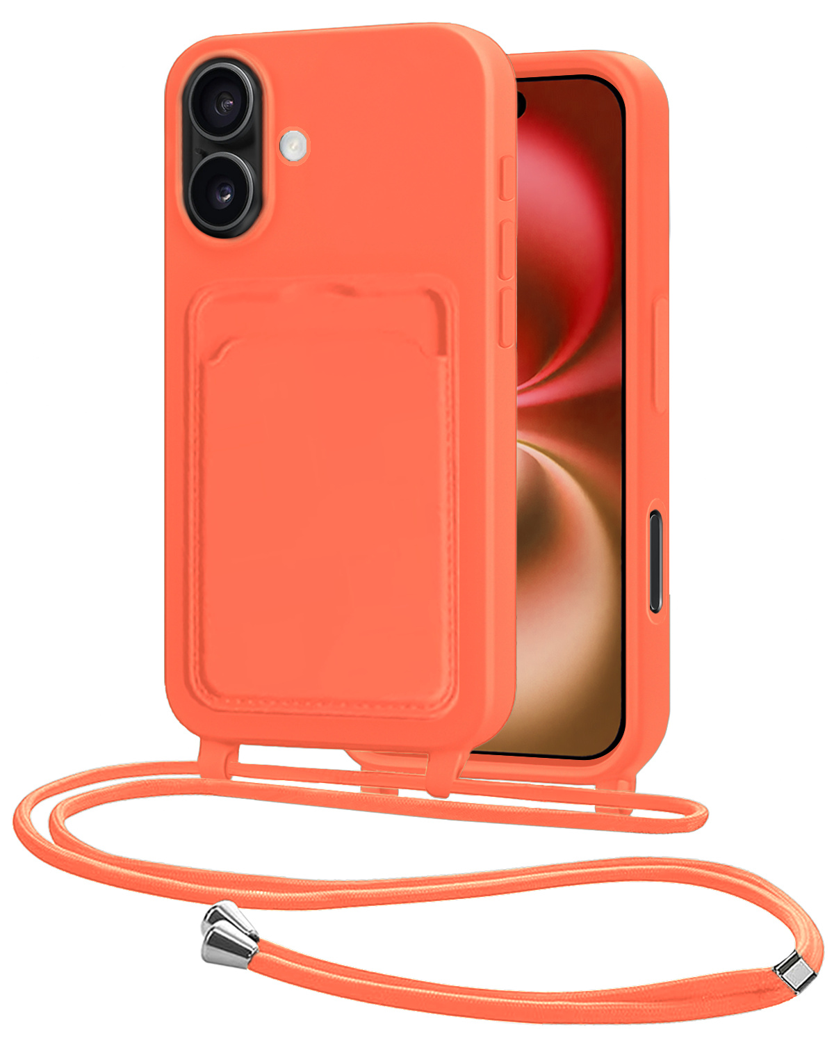 NoXx NoXx iPhone 16 Hoesje Pashouder met Koord - Papaya