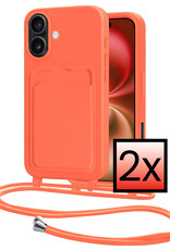 NoXx NoXx iPhone 16 Hoesje Pashouder met Koord - Papaya - 2 PACK