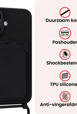 NoXx NoXx iPhone 16 Hoesje Pashouder met Koord - Zwart