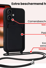NoXx NoXx iPhone 16 Hoesje Pashouder met Koord - Zwart