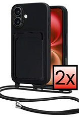 NoXx NoXx iPhone 16 Hoesje Pashouder met Koord - Zwart - 2 PACK