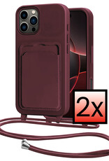 NoXx NoXx iPhone 16 Pro Hoesje Pashouder met Koord - Aubergine - 2 PACK