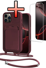 NoXx NoXx iPhone 16 Pro Hoesje Pashouder met Koord Met Screenprotector - Aubergine