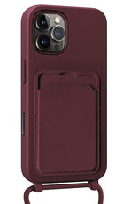 NoXx NoXx iPhone 16 Pro Hoesje Pashouder met Koord Met Screenprotector - Aubergine