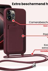 NoXx NoXx iPhone 16 Pro Hoesje Pashouder met Koord Met 2x Screenprotector - Aubergine