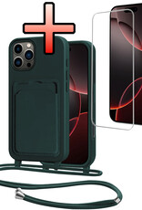 NoXx NoXx iPhone 16 Pro Hoesje Pashouder met Koord Met Screenprotector - Donkergroen