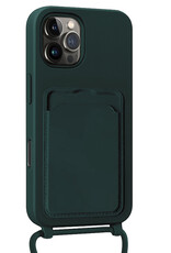 NoXx NoXx iPhone 16 Pro Hoesje Pashouder met Koord Met 2x Screenprotector - Donkergroen