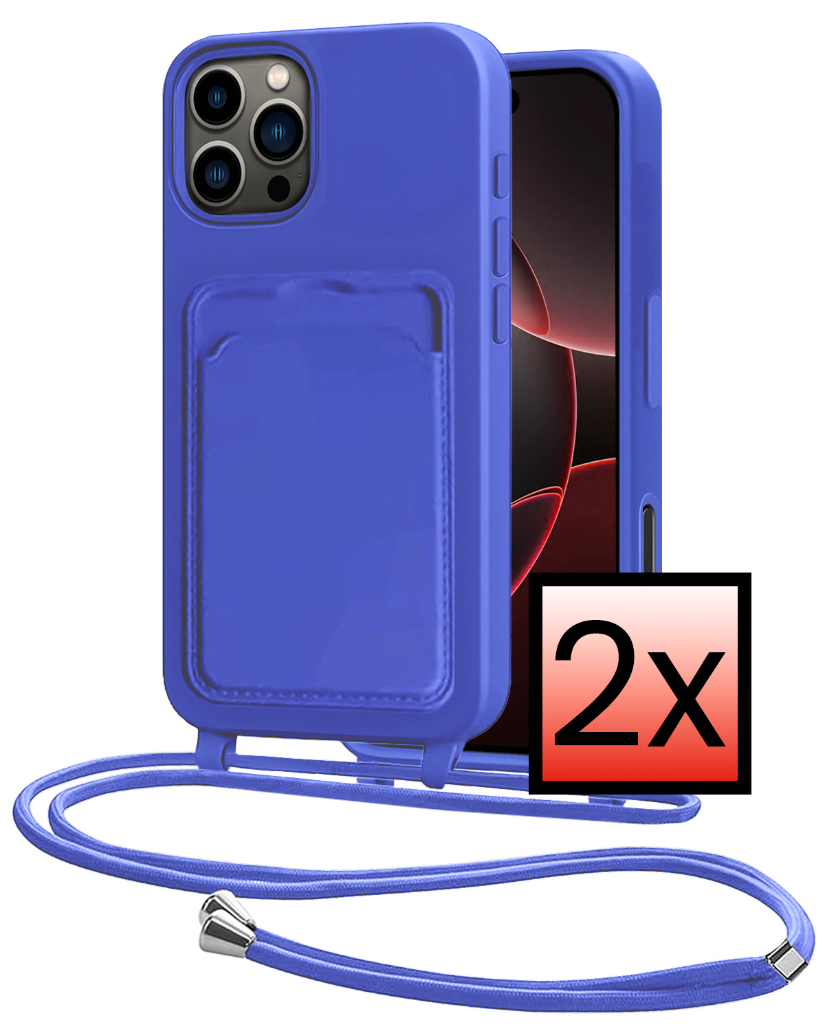 NoXx NoXx iPhone 16 Pro Hoesje Pashouder met Koord - Fel Blauw - 2 PACK